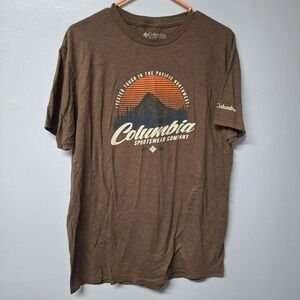 Columbia Tee Shirt Brown PNW Mountain Mens Large Pacific North West Short Sleeve
